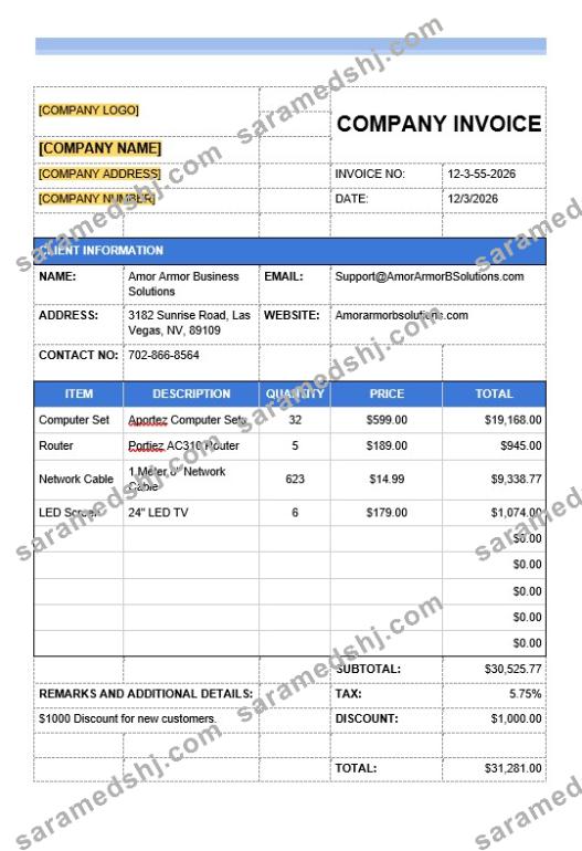 Sample IT Company Invoice Template